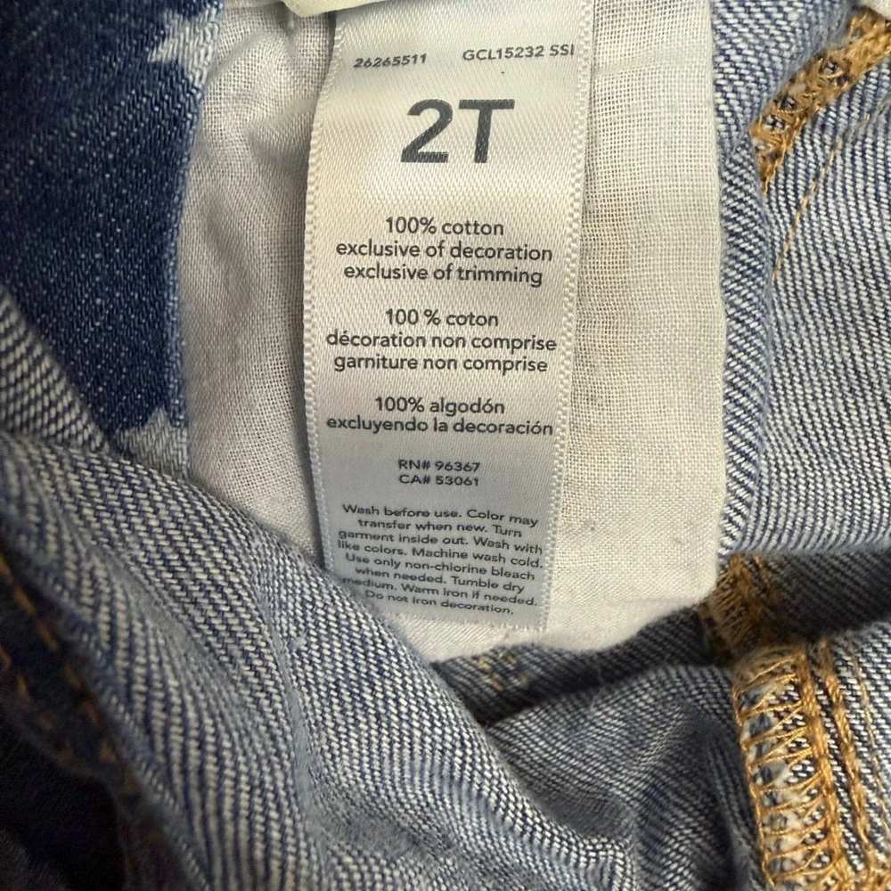 OshKosh B'gosh Toddler 2T Star Print Denim Shortalls Blue Vestbak Overalls